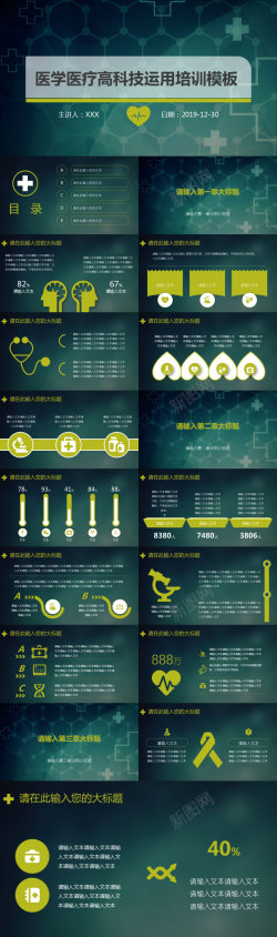 医学器械素材图片绿色医学医疗高科技运用培训PPT模板