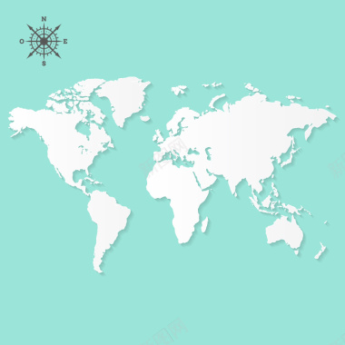 清新简约绿色世界地图指南针主图背景矢量图背景