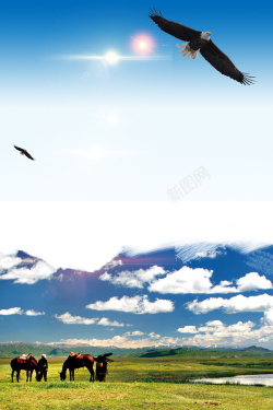 蓝天白云羊群新疆大草原海报背景高清图片