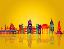 让城市缤纷多彩金色渐变彩世界著名建筑旅游海报背景矢量图高清图片