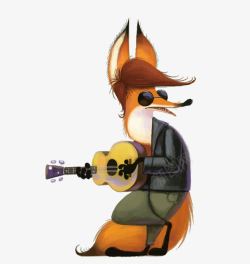 弹吉他的狐狸素材