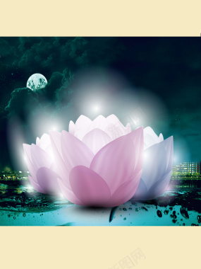 中国风莲花池上的莲花灯春节背景背景