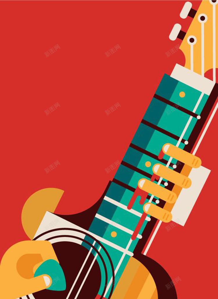红色扁平吉他H5背景jpg设计背景_新图网 https://ixintu.com 卡通 吉他 扁平 手绘 新图网 童趣 红色 音乐