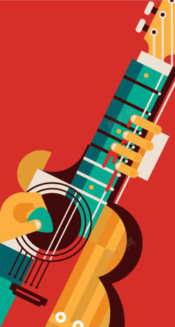 手绘音乐对话框红色扁平吉他H5背景高清图片