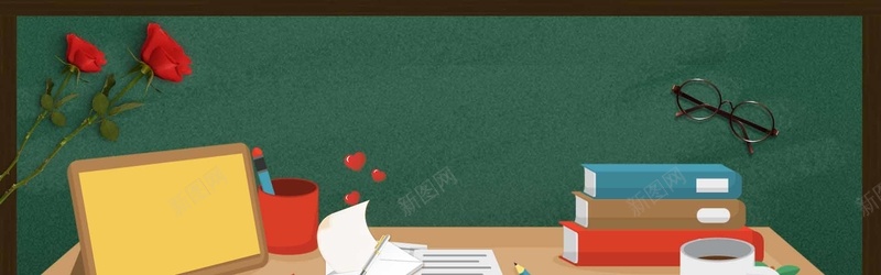 黑板下整齐摆放的学习桌psd设计背景_新图网 https://ixintu.com 书本 学习桌 整齐摆放 黑板