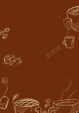 欧式咖啡豆咖啡店海报展板线描背景矢量图背景