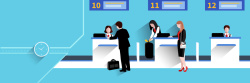机场柜台检票卡通飞机场大厅检票卡通人物背景矢量图高清图片