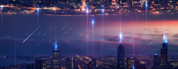 高楼大厦城市大气创意对称紫色banner高清图片