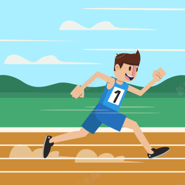 卡通运动员跑步背景矢量图背景