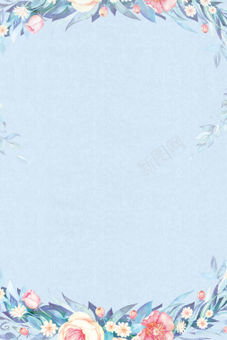 浅蓝色手绘女装花卉背景背景
