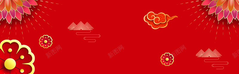 新年红色微立体花卉喜庆电商bannerpsd设计背景_新图网 https://ixintu.com 喜庆banner 微立体花卉 新年 新年创意banner 新年花卉 祥云 红色 花开富贵