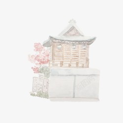 茶叶包装失量图日系水彩建筑高清图片