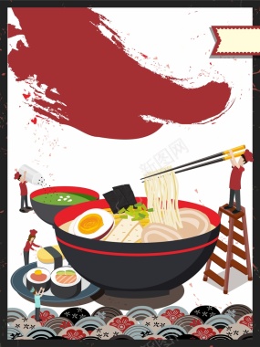 日本拉面料理美食矢量海报背景模板背景