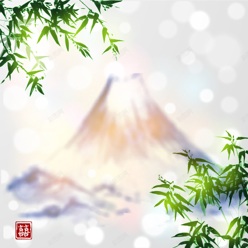 日本富士山水墨竹子光晕背景矢量图背景图片免费下载 素材7mjvkppqe 新图网