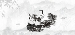 松鹤延年山水水墨风复古中国风背景高清图片