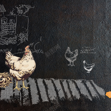 黑色手绘炸鸡食品PSD分层主图背景背景