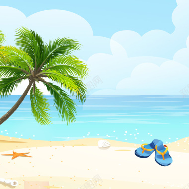 夏季卡通海边沙滩促销主图背景背景