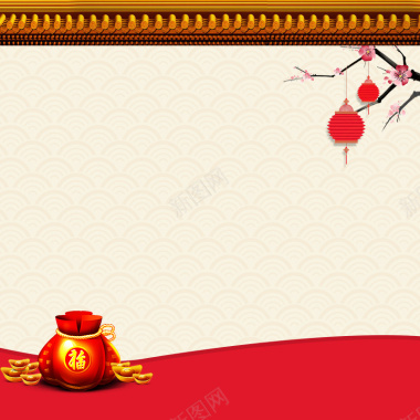 黄色中国风古典淘宝年货节屋檐福袋主图背景