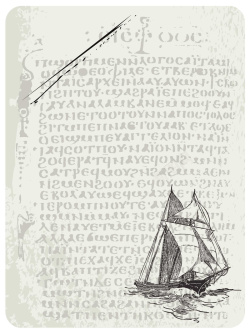 旧帆船英文背景手绘帆船褶皱信纸背景矢量图高清图片