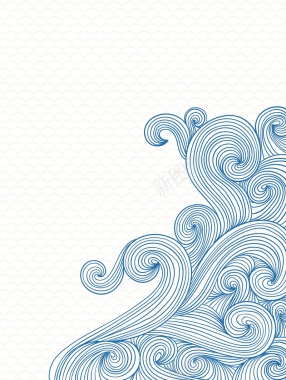 矢量复古线描海水纹中国风背景背景
