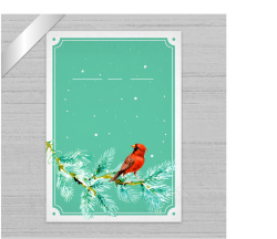 树枝上的红色鸟圣诞贺卡矢量图海报