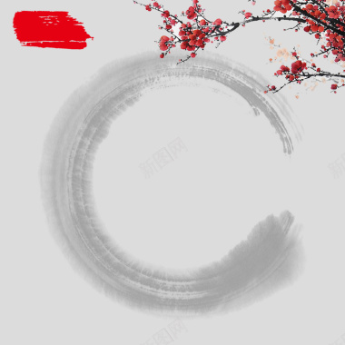 中国风灰色泼墨梅花红色背景背景