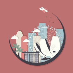 新加坡摩天轮手绘矢量旅游新加坡景点地图摩天海报背景高清图片