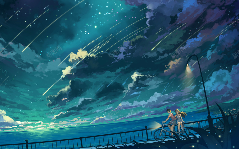 两个人的夜空jpg设计背景_新图网 https://ixintu.com 人物 动漫 卡通 梦幻