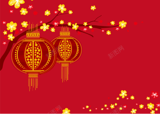 中国风雅致剪纸春节灯笼卡片背景矢量图背景