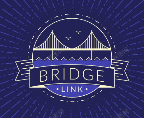 桥梁手绘logo蓝色背景矢量图背景