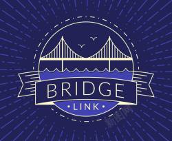斜拉桥桥梁手绘logo蓝色背景矢量图高清图片