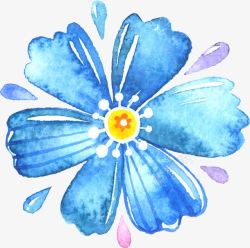 水彩复古车插画蓝色水墨花朵高清图片