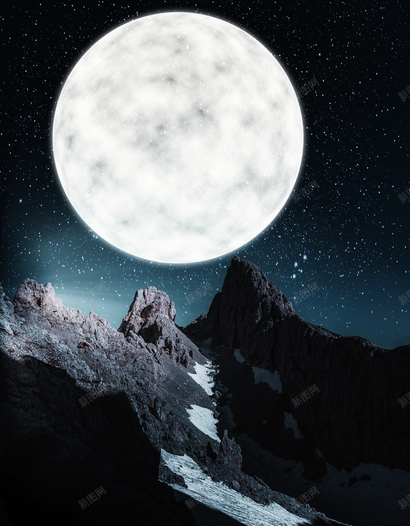 月下高山星空jpg设计背景_新图网 https://ixintu.com 夜景 星空 月亮 高山