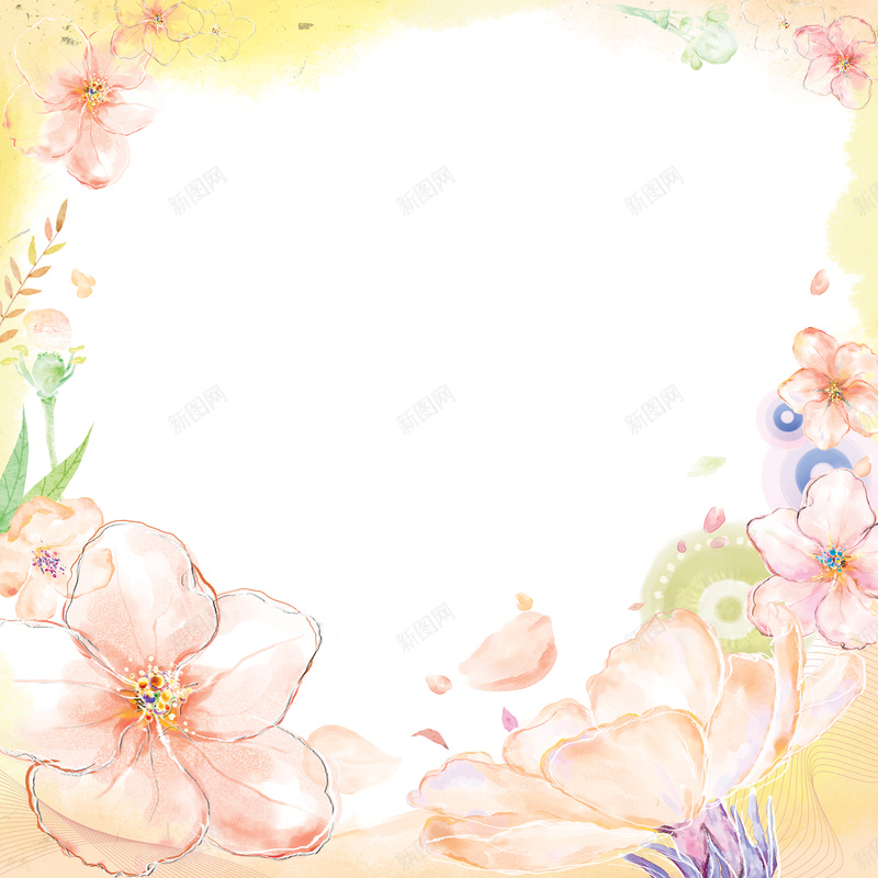 粉色手绘花朵背景psd设计背景_新图网 https://ixintu.com 卡通 唯美 手绘 水彩 白色 童趣 粉红 粉色 花朵 边框