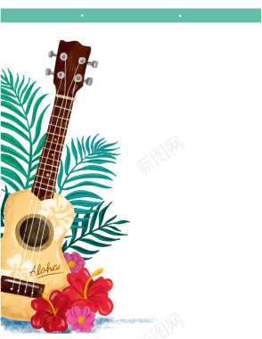 旅游吉他树叶花朵夏天背景矢量图背景