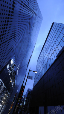 蓝色大楼建筑h5背景摄影图片