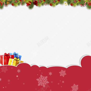 圣诞节简约红色圣诞礼物雪花主图背景