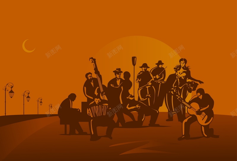 街头音乐矢量图ai设计背景_新图网 https://ixintu.com 乐队 橙色 激情 狂欢 街头 音乐 矢量图
