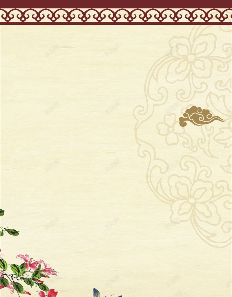 中国风红色边框花朵背景cdr设计背景_新图网 https://ixintu.com 中国风 红色 花朵 边框