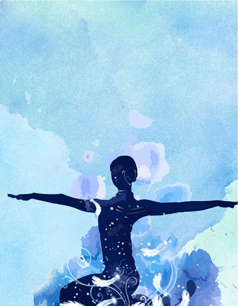 水彩手绘体育运动健身女子瑜伽运动海报矢量图ai设计背景_新图网 https://ixintu.com 体育 健身 唯美 女子 手绘 水彩 海报 瑜伽 蓝色 运动 矢量图