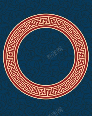 矢量复古中国风回形纹圆环背景背景