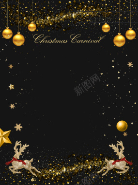 圣诞节麋鹿卡通黑金banner背景