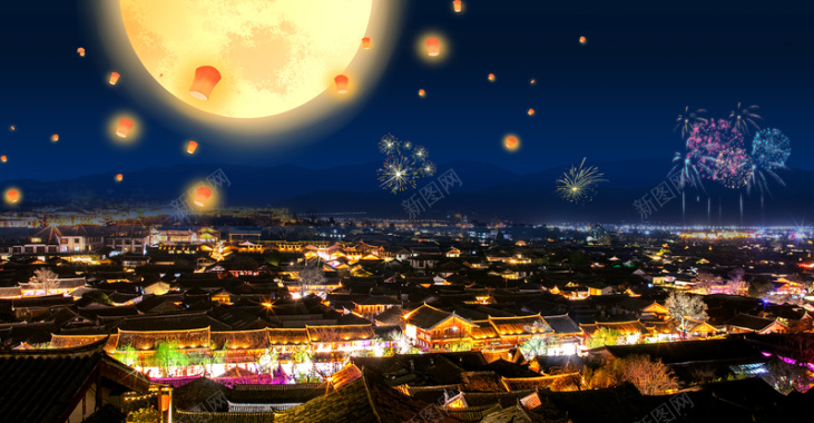 中秋节城市夜景背景背景