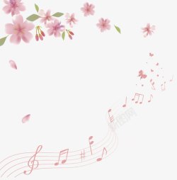 红色音符粉色花朵与音符背景高清图片