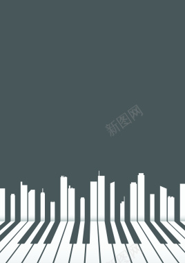 简约卡通钢琴键抽象城市音乐会背景矢量图背景