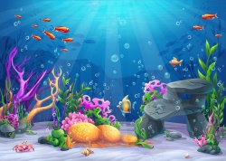 儿童画海底世界矢量卡通海洋海底世界背景高清图片