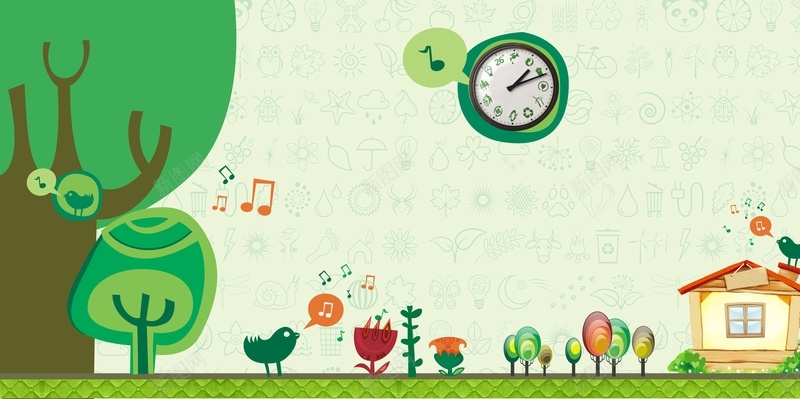 卡通绿树房子背景cdr设计背景_新图网 https://ixintu.com 卡通 房子 手绘 童趣 绿树