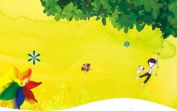 清新小树叶儿童节海报背景模板大全高清图片