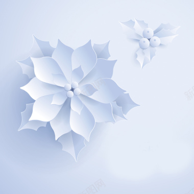3D立体剪纸花朵喜庆春节瑞雪兆丰年海报矢量图背景
