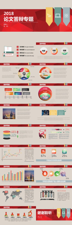 ppt顺序红色论文答辩专题PPT模板